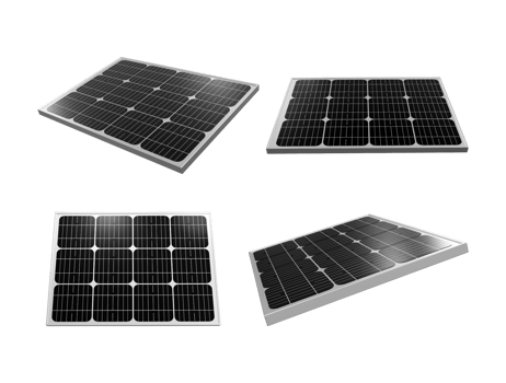 3d rendering of small shiny solar panels from various perspectives png
