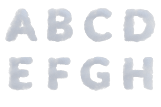 Cloud alphabet upper case. 3d render isolated png