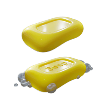 3d rendering of yellow clean bar soap with and without foam bubble perspective view angle png