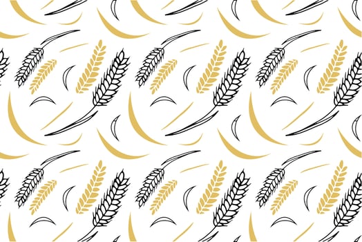 Wheat seamless pattern Doodle style. Vector outline endless image. Trendy wheat theme pattern.