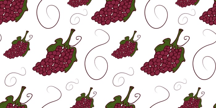 Grape Doodle seamless pattern. Vector outline wine color with curls. Bunch of grapes endless image.