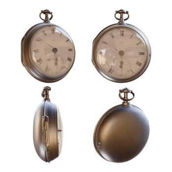 3d rendering of vintage classic chronometer watch clock from various perspectives png