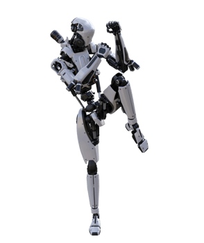 Cyberpunk robot with muay thai pose isolated. 3d render png