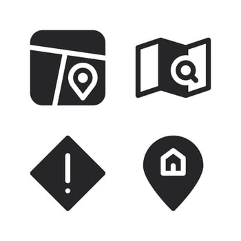 Maps Navigation icons set. Map, search map, warning, pin home. Perfect for website mobile app, app icons, presentation, illustration and any other projects vector