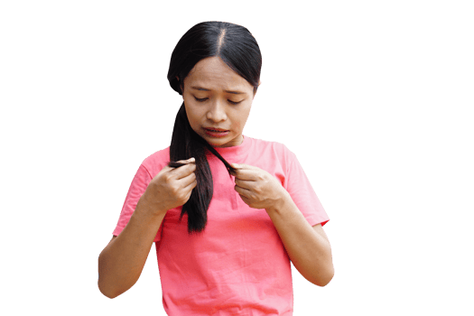 Asian women with damaged hair, split ends png