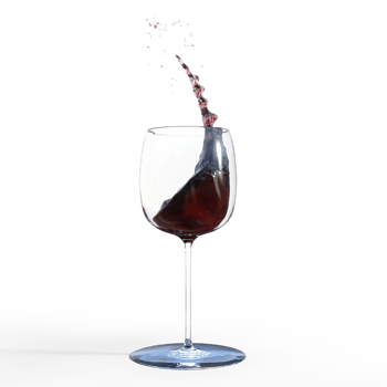 Water wine red pouring into glass. 3d render isolated png