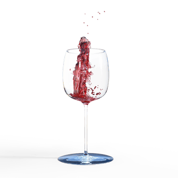 Water wine red pouring into glass. 3d render isolated png