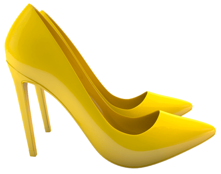 Yellow shoes for women. Side view of pair of 3D shoes png