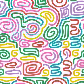 Colorful seamless pattern. Fun colorful line doodle shape background. Yellow, green, violet, pink, red, blue colors. Mosaic. vector