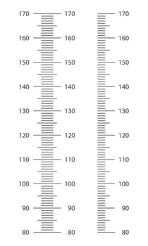 Stadiometer scale with marlup from 80 to 170 centimetres. Kids height chart template for wall growth stickers vector
