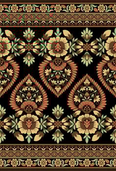 Ethnic Seamless borders and flower ornament, motif draws working illustration flowers and  ornament motif India design elements Neckline pattern or, repeat the floral texture vector