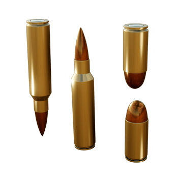 3d rendering of shiny metallic bronze long and short bullets top and bottom view png