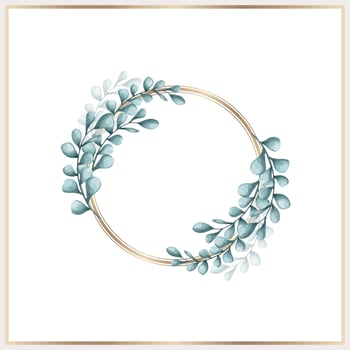 Watercolor leaves wreath with gold circle vector