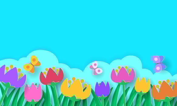Spring paper cut art, colorful nature background, Easter greeting card. vector