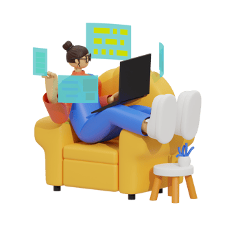 Enhancing Productivity with Laptop Use on Sofas 3D illustration png