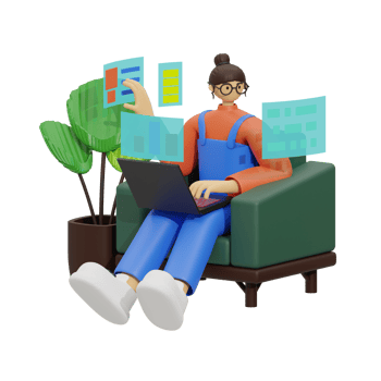 Enhancing Productivity with Laptop Use on Sofas 3D illustration png