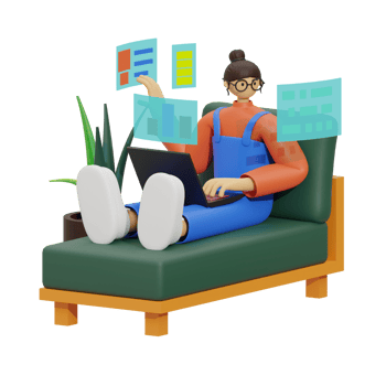 Enhancing Productivity with Laptop Use on Sofas 3D illustration png
