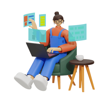 Enhancing Productivity with Laptop Use on Sofas 3D illustration png