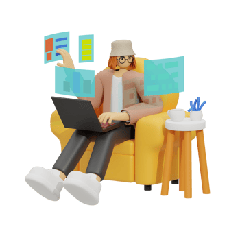 Enhancing Productivity with Laptop Use on Sofas 3D illustration png