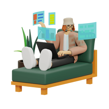 Enhancing Productivity with Laptop Use on Sofas 3D illustration png