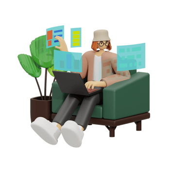 Enhancing Productivity with Laptop Use on Sofas 3D illustration png