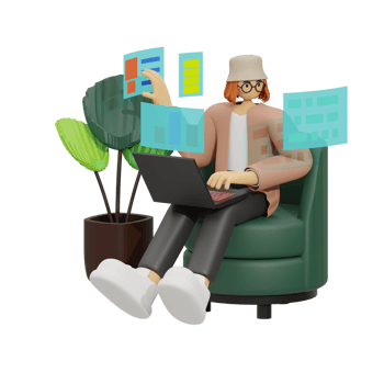 Enhancing Productivity with Laptop Use on Sofas 3D illustration png
