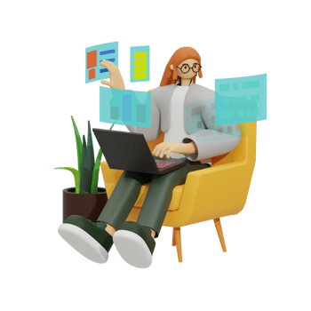Enhancing Productivity with Laptop Use on Sofas 3D illustration png