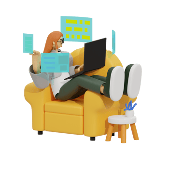Enhancing Productivity with Laptop Use on Sofas 3D illustration png