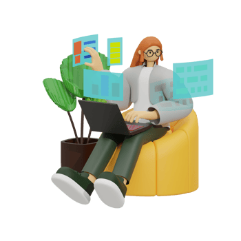 Enhancing Productivity with Laptop Use on Sofas 3D illustration png