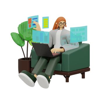 Enhancing Productivity with Laptop Use on Sofas 3D illustration png