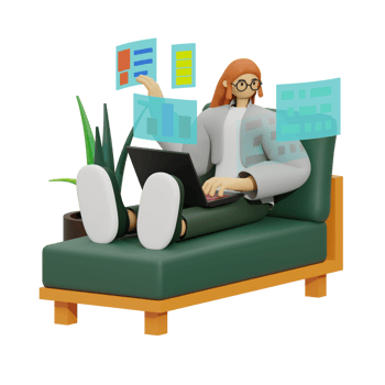 Enhancing Productivity with Laptop Use on Sofas 3D illustration png