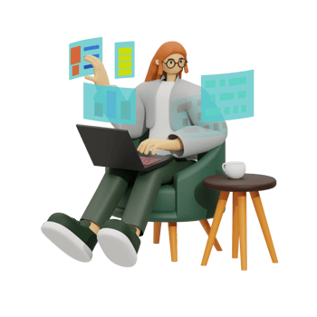 Enhancing Productivity with Laptop Use on Sofas 3D illustration png
