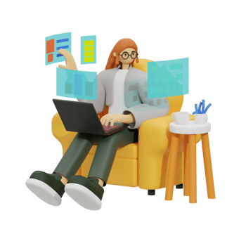 Enhancing Productivity with Laptop Use on Sofas 3D illustration png