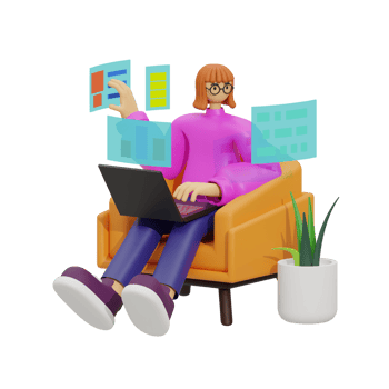 Enhancing Productivity with Laptop Use on Sofas 3D illustration png
