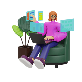 Enhancing Productivity with Laptop Use on Sofas 3D illustration png