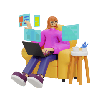 Enhancing Productivity with Laptop Use on Sofas 3D illustration png