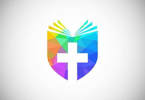 Low poly style church logo. Christian sign symbols. The Cross of Jesus vector