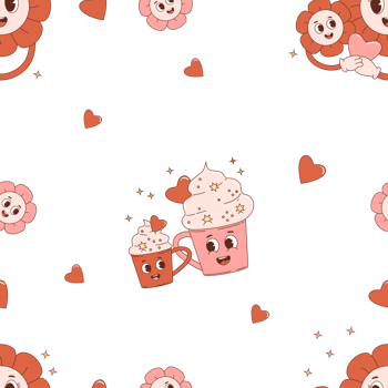 Retro seamless pattern with cups and  Flower png