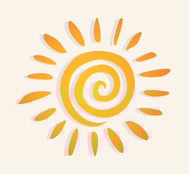 The drawn sun on a white background. A vector illustration