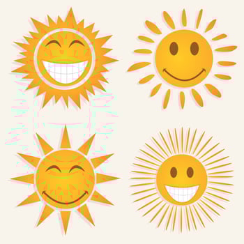 The drawn sun on a white background. A vector illustration