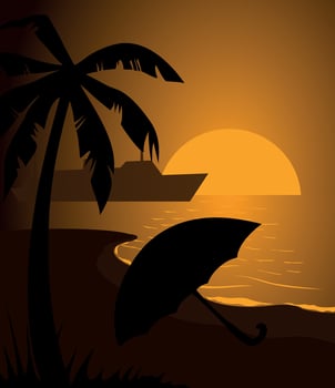 Palm tree on the island. Vector illustration