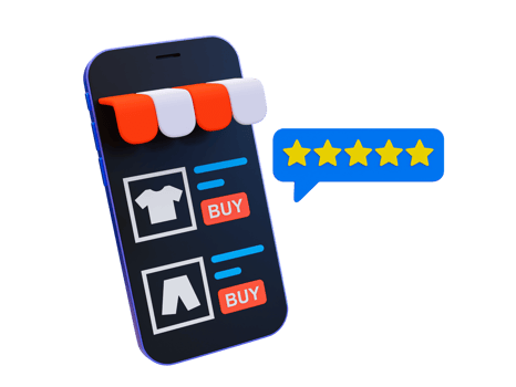 3d minimal customer rating concept. Customer satisfaction concept. Online shopping. Storefront smartphone with rating stars. 3d illustration. png