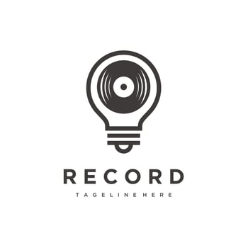 Vinyl and light bulb music record idea logo design icon vector inspiration