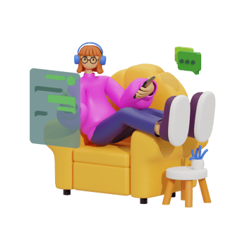 3d illustration chatting when sitting in the sofa png