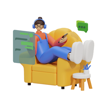 3d illustration chatting when sitting in the sofa png
