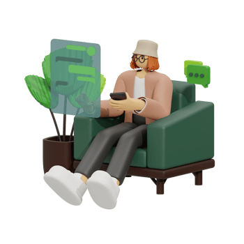 3d illustration chatting when sitting in the sofa png