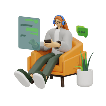 3d illustration chatting when sitting in the sofa png