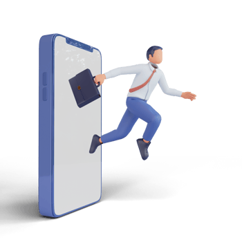 3d render businessman and mobile phone png