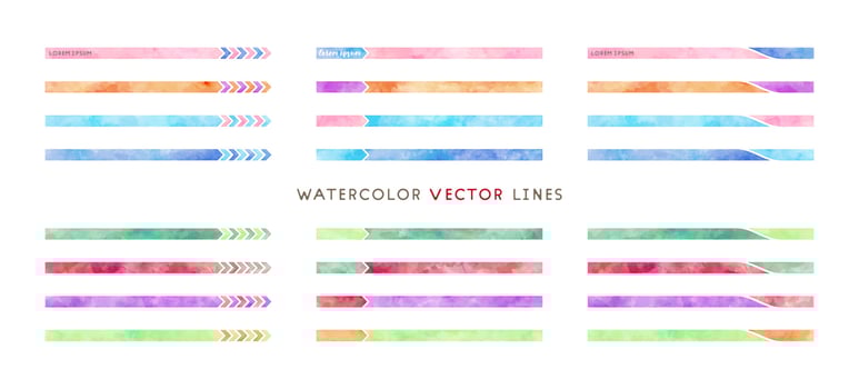 watercolor colorful vector line frame set