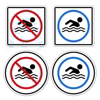 no swim zone allowed caution forbidden sign symbol pictogram set ban silhouette rounded icon vector